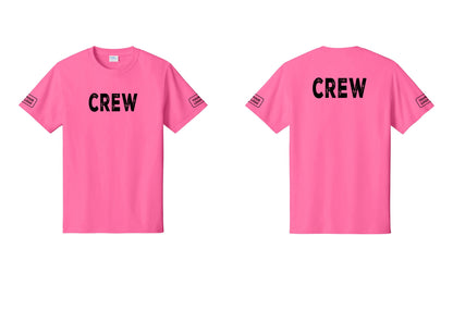 NYC Factory Custom Work Crew Uniform Tee with Your Logo (Rustic) - Front + Back + Your Logo Sleeves - Neon Pink