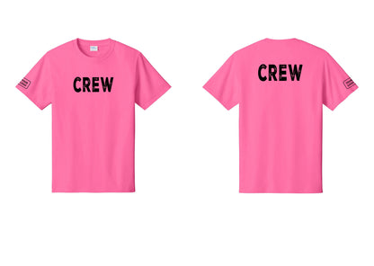 NYC Factory Custom Work Crew Uniform Tee with Your Logo (Rustic) - Front + Back + Your Logo Sleeve - Neon Pink