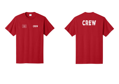 NYC Factory Custom Logo Crew T-Shirt, Rustic Lettering - CREW + Your Logo + Back - Red