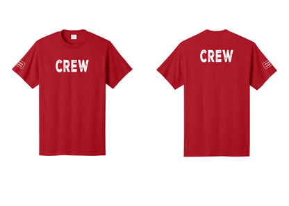 NYC Factory Custom Logo Crew T-Shirt, Rustic Lettering - Front + Back + Your Logo Sleeve - Red