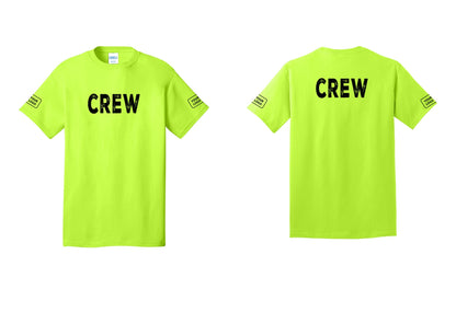 NYC Factory Custom Logo Crew T-Shirt, Rustic Lettering - Front + Back + Your Logo Sleeves - Safety Green