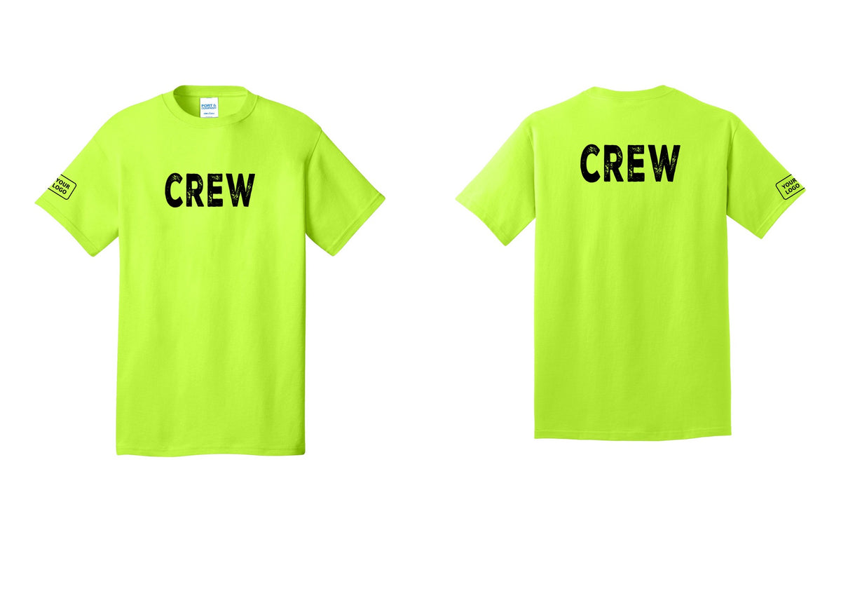 NYC Factory Custom Work Crew Uniform Tee with Your Logo (Rustic) - Front + Back + Your Logo Sleeve - Safety Green