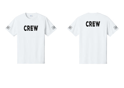 NYC Factory Custom Logo Crew T-Shirt, Rustic Lettering - Front + Back + Your Logo Sleeves - White