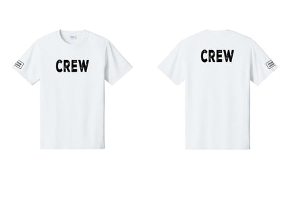 NYC Factory Custom Logo Crew T-Shirt, Rustic Lettering - Front + Back + Your Logo Sleeve - White