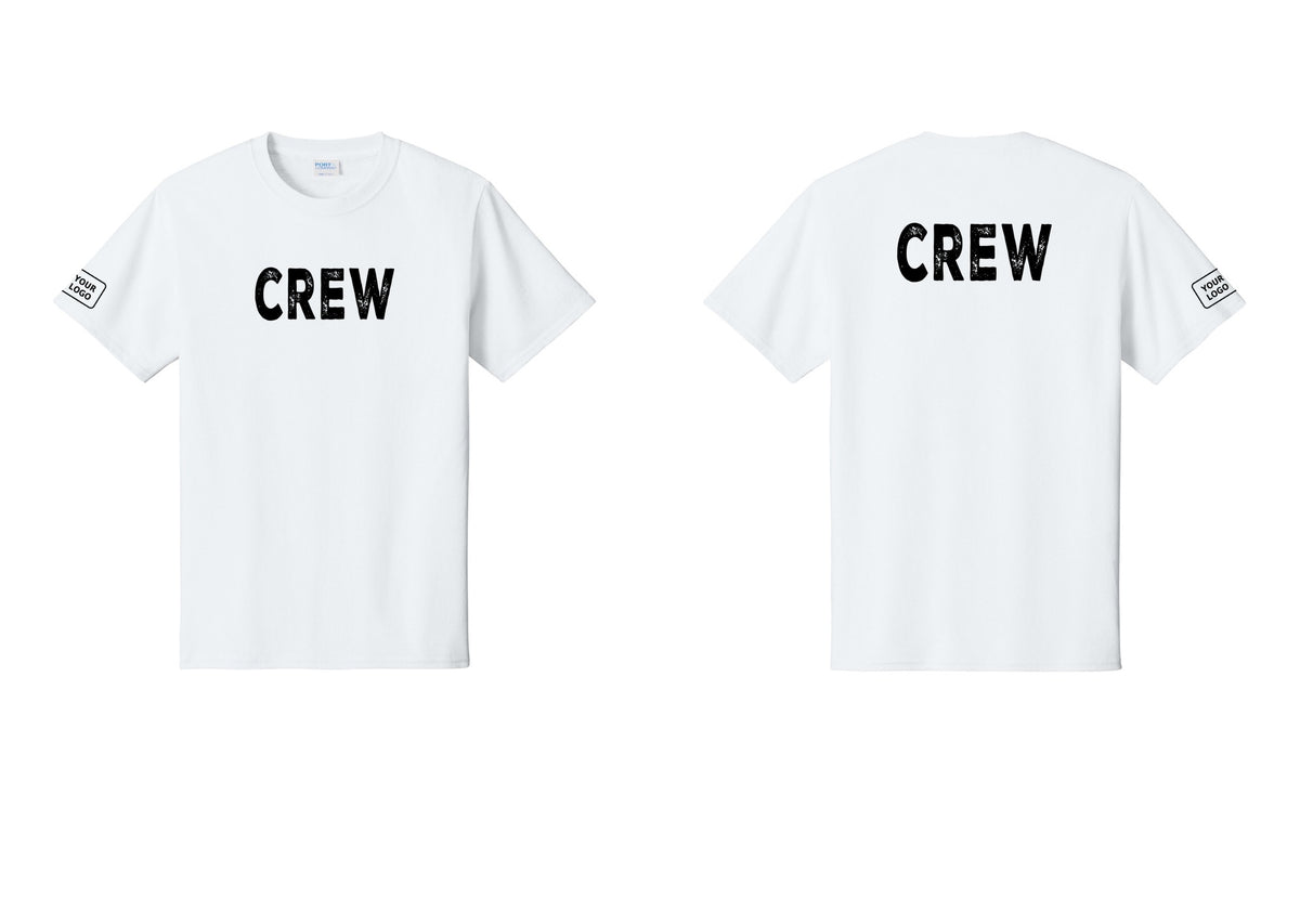 NYC Factory Custom Work Crew Uniform Tee with Your Logo (Rustic) - Front + Back + Your Logo Sleeve - White