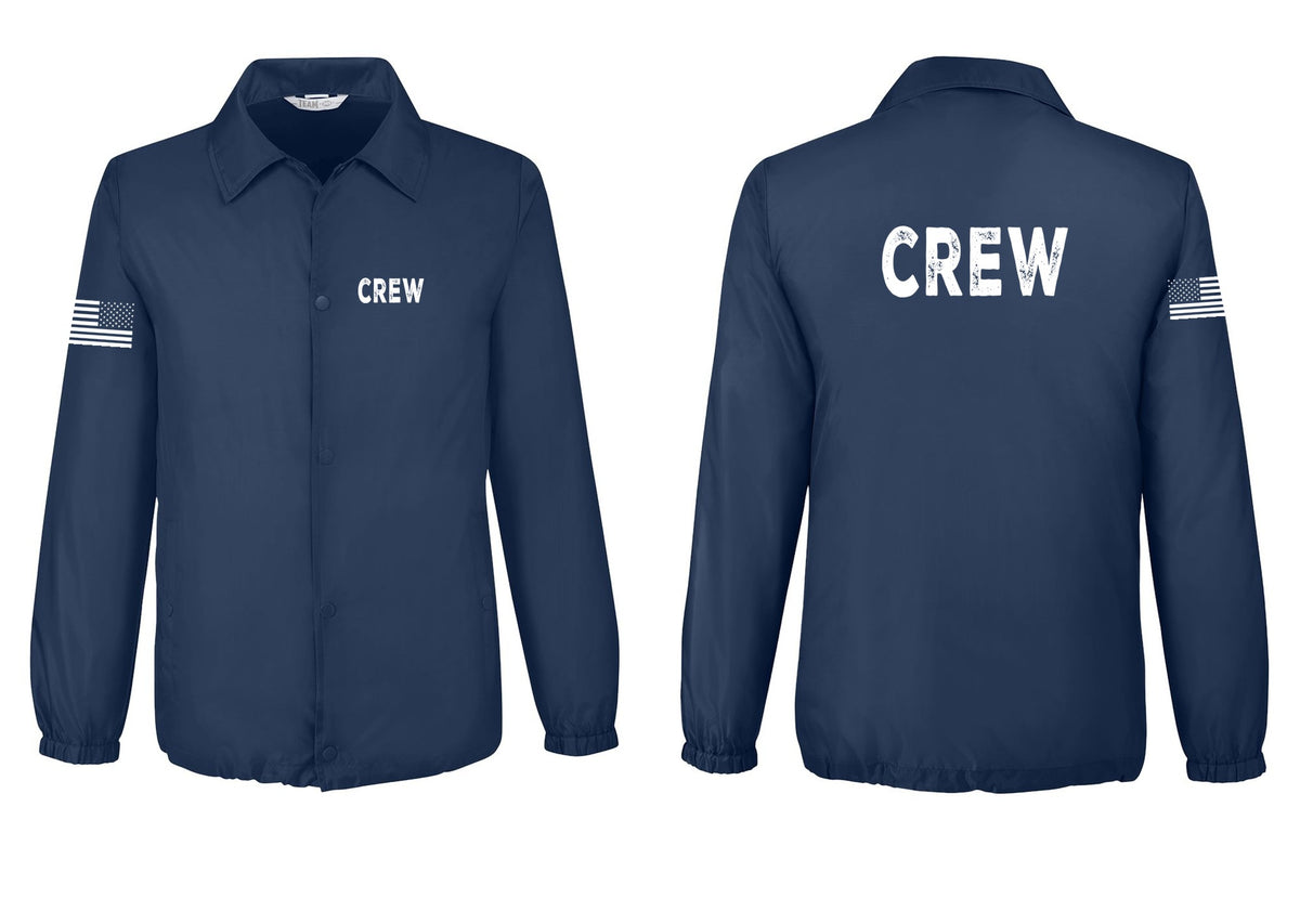 NYC Factory Crew Snap-Front Coaches Jacket for Event Staff & Production Teams (Rustic) - Chest + Back + US Flag Sleeve - Sport Dark Navy