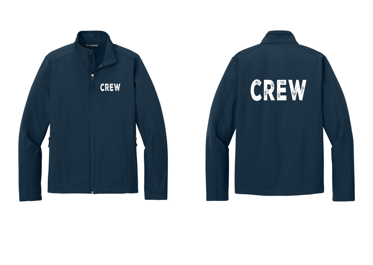 NYC Factory Crew Soft Shell Jacket for Event Staff & Production Teams (Rustic) - Chest + Back - Dress Blue Navy