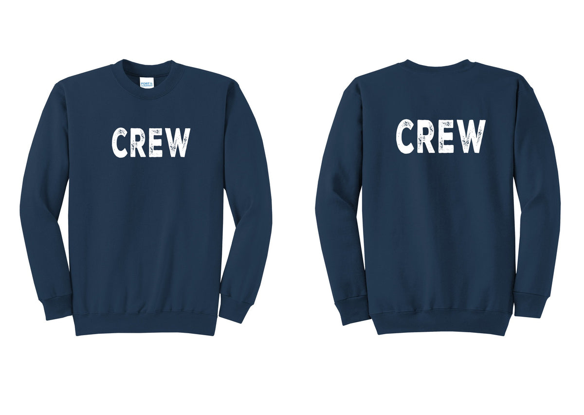 NYC Factory Crew Cotton Fleece Crewneck Sweatshirt for Event Staff & Production Teams (Rustic) - Front + Back - Navy
