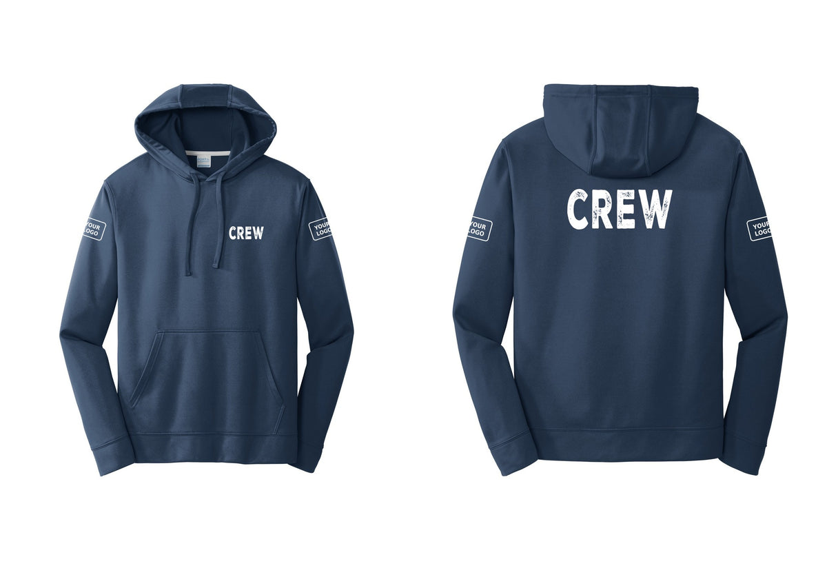 NYC Factory Custom Work Crew Uniform Performance Hooded Fleece Pullover Sweatshirt with Your Logo (Rustic) - Chest + Back + Your Logo Sleeves - Navy