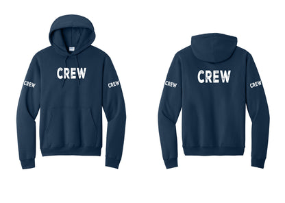 NYC Factory Crew Cotton Fleece Pullover Hoodie for Event Staff & Production Teams (Rustic) - Front + Back + Crew Sleeves - Navy