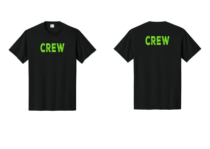 NYC Factory Crew T-Shirt, Rustic Lettering - Front + Back - Black / Neon