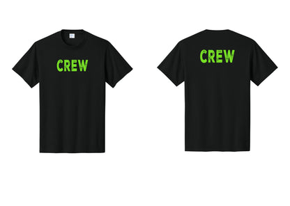NYC Factory Crew T-Shirt for Event Staff & Production Teams (Rustic) - Front + Back - Black / Neon