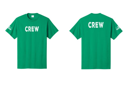 NYC Factory Crew T-Shirt for Event Staff & Production Teams (Rustic) - Front + Back + US Flag Sleeve - Kelly
