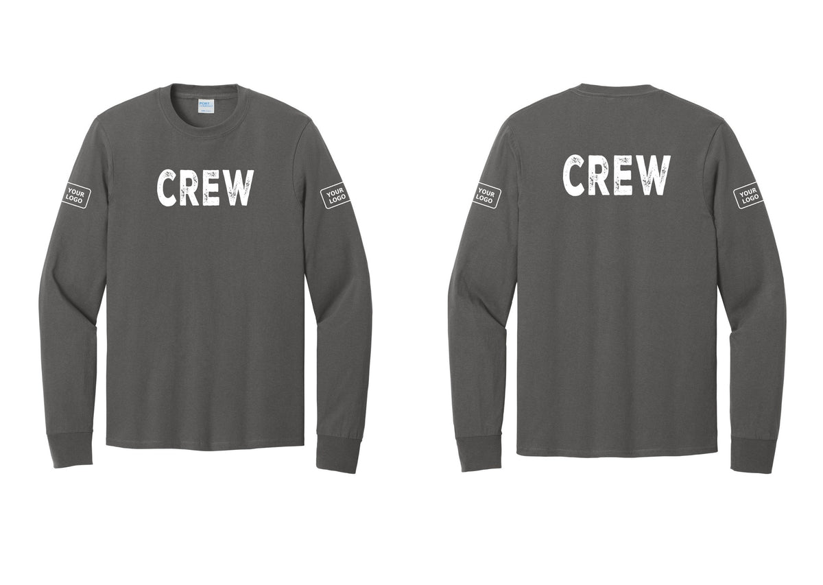 NYC Factory Custom Work Crew Uniform Cotton Long Sleeve Tee with Your Logo (Rustic) - Front + Back + Your Logo Sleeves - Charcoal