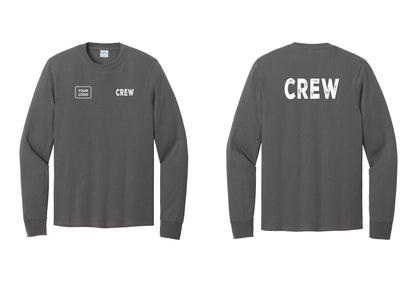 NYC Factory Custom Work Crew Uniform Cotton Long Sleeve Tee with Your Logo (Rustic) - CREW + Your Logo + Back - Charcoal