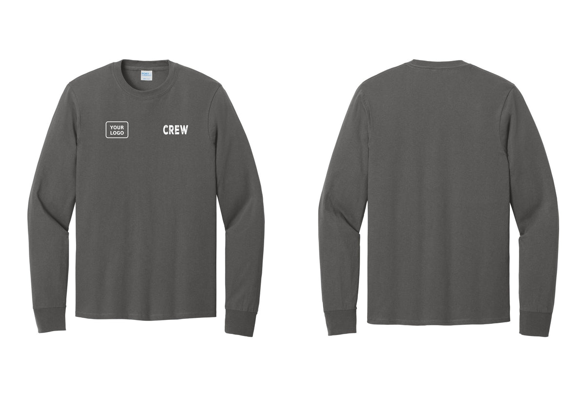 NYC Factory Custom Work Crew Uniform Cotton Long Sleeve Tee with Your Logo (Rustic) - CREW + Your Logo - Charcoal