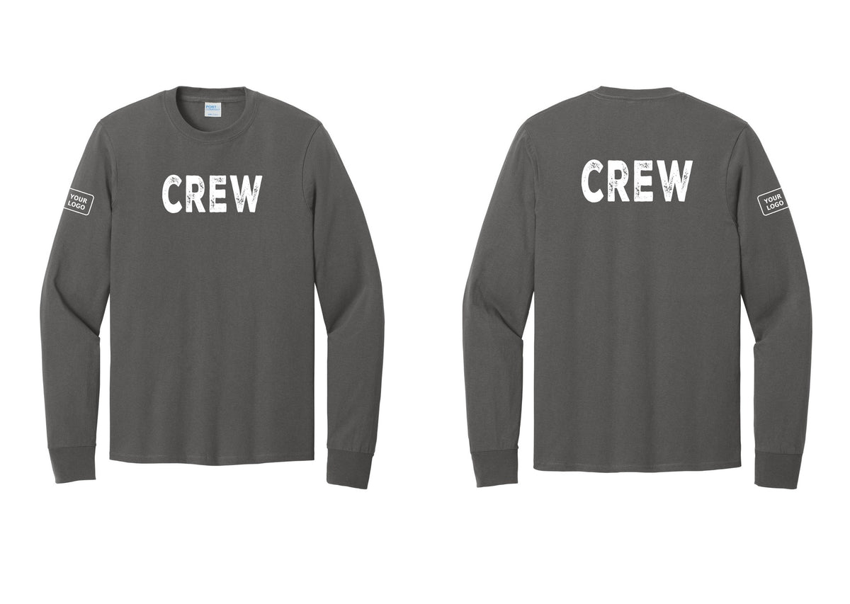NYC Factory Custom Work Crew Uniform Cotton Long Sleeve Tee with Your Logo (Rustic) - Front + Back + Your Logo Sleeve - Charcoal