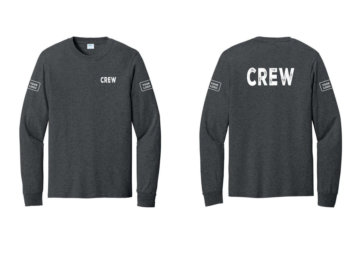 NYC Factory Custom Work Crew Uniform Cotton Long Sleeve Tee with Your Logo (Rustic) - Chest + Back + Your Logo Sleeves - Dark Heather Grey