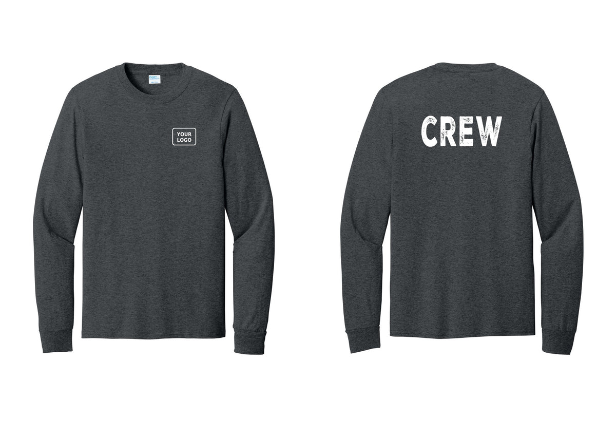 NYC Factory Custom Work Crew Uniform Cotton Long Sleeve Tee with Your Logo (Rustic) - Your Logo + Back - Dark Heather Grey