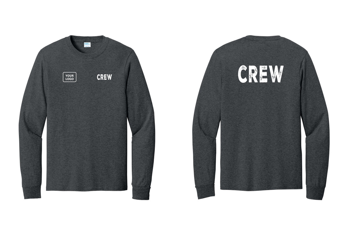 NYC Factory Custom Work Crew Uniform Cotton Long Sleeve Tee with Your Logo (Rustic) - CREW + Your Logo + Back - Dark Heather Grey