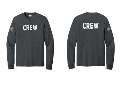 NYC Factory Custom Work Crew Uniform Cotton Long Sleeve Tee with Your Logo (Rustic) - Front + Back + Your Logo Sleeve - Dark Heather Grey