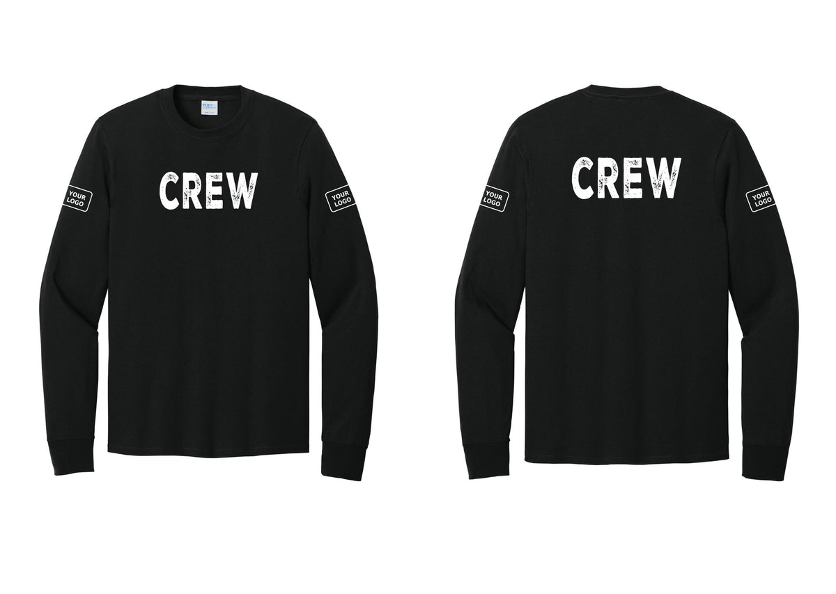 NYC Factory Custom Work Crew Uniform Cotton Long Sleeve Tee with Your Logo (Rustic) - Front + Back + Your Logo Sleeves - Black