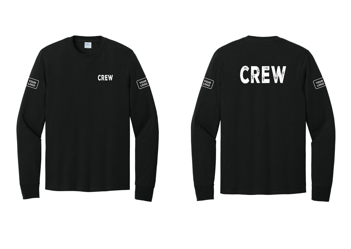 NYC Factory Custom Work Crew Uniform Cotton Long Sleeve Tee with Your Logo (Rustic) - Chest + Back + Your Logo Sleeves - Black