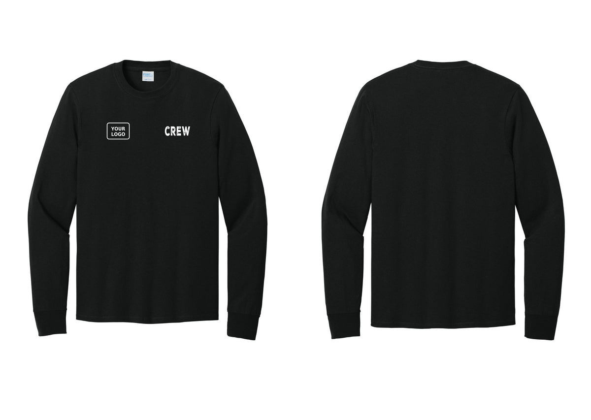 NYC Factory Custom Work Crew Uniform Cotton Long Sleeve Tee with Your Logo (Rustic) - CREW + Your Logo - Black