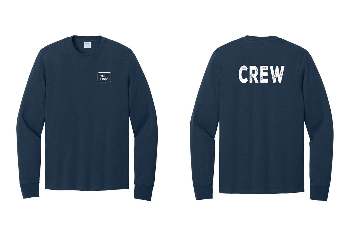 NYC Factory Custom Work Crew Uniform Cotton Long Sleeve Tee with Your Logo (Rustic) - Your Logo + Back - Navy
