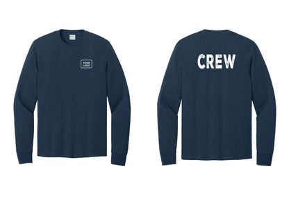 NYC Factory Custom Work Crew Uniform Cotton Long Sleeve Tee with Your Logo (Rustic) - Your Logo + Back - Navy