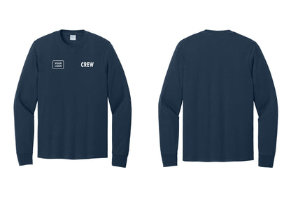 NYC Factory Custom Work Crew Uniform Cotton Long Sleeve Tee with Your Logo (Rustic) - CREW + Your Logo - Navy