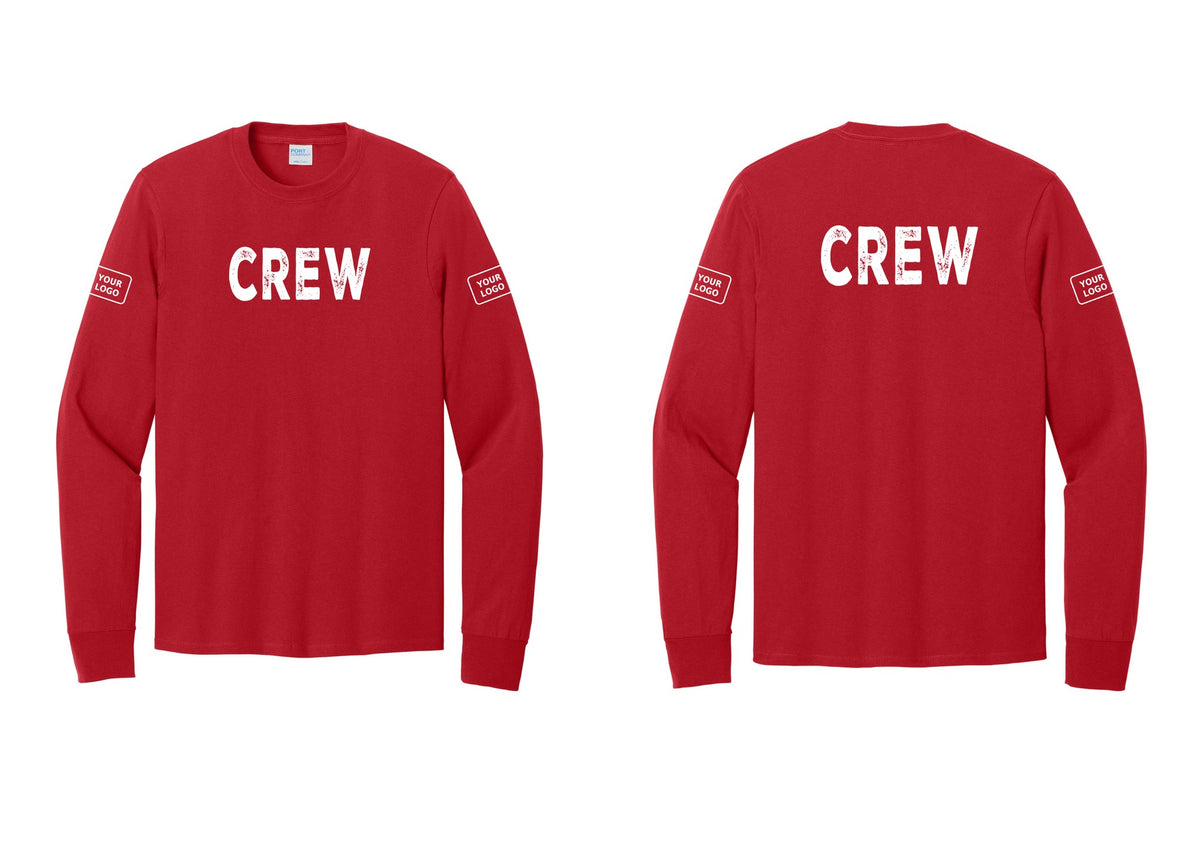 NYC Factory Custom Work Crew Uniform Cotton Long Sleeve Tee with Your Logo (Rustic) - Front + Back + Your Logo Sleeves - Red