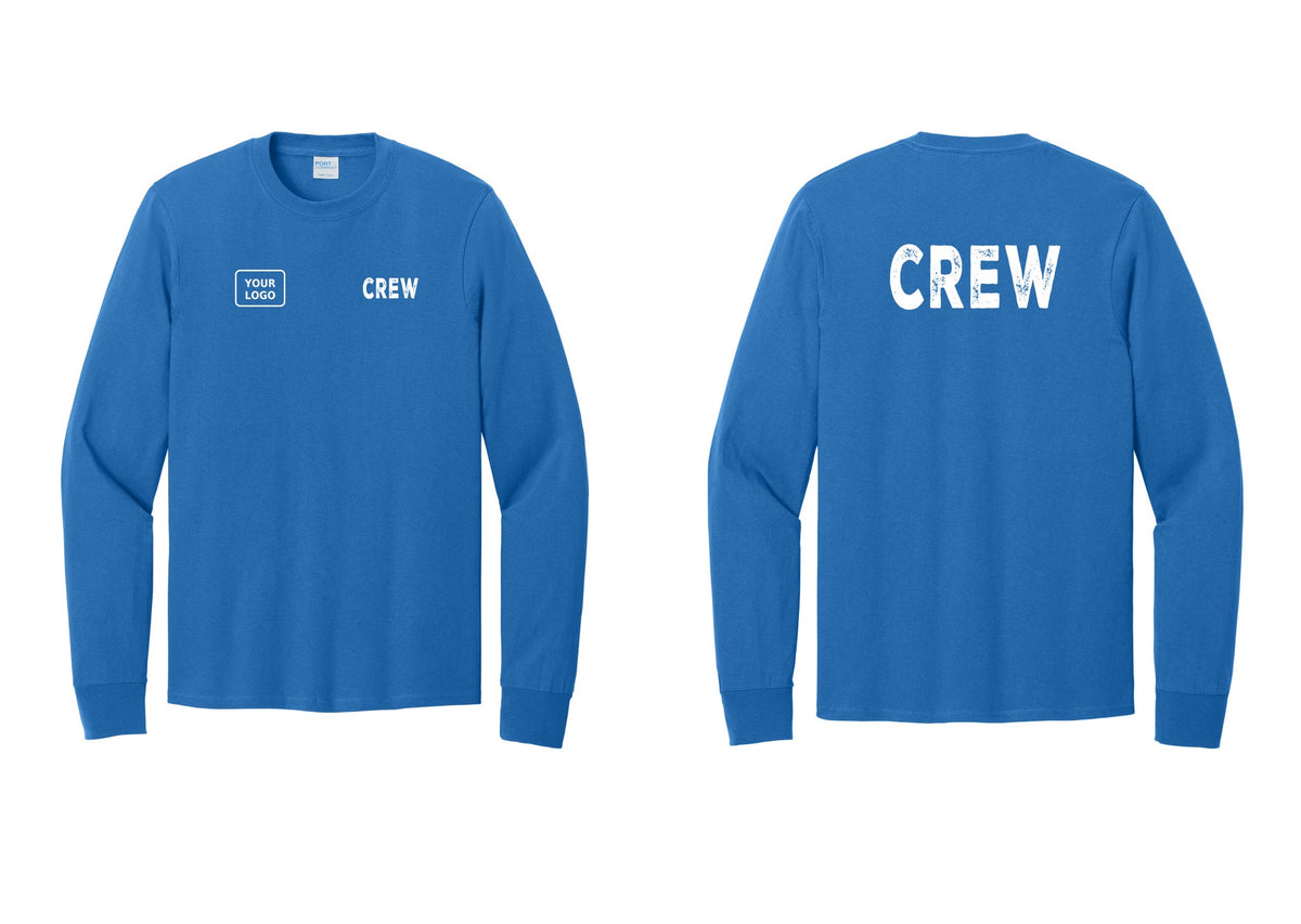 NYC Factory Custom Work Crew Uniform Cotton Long Sleeve Tee with Your Logo (Rustic) - CREW + Your Logo + Back - Royal