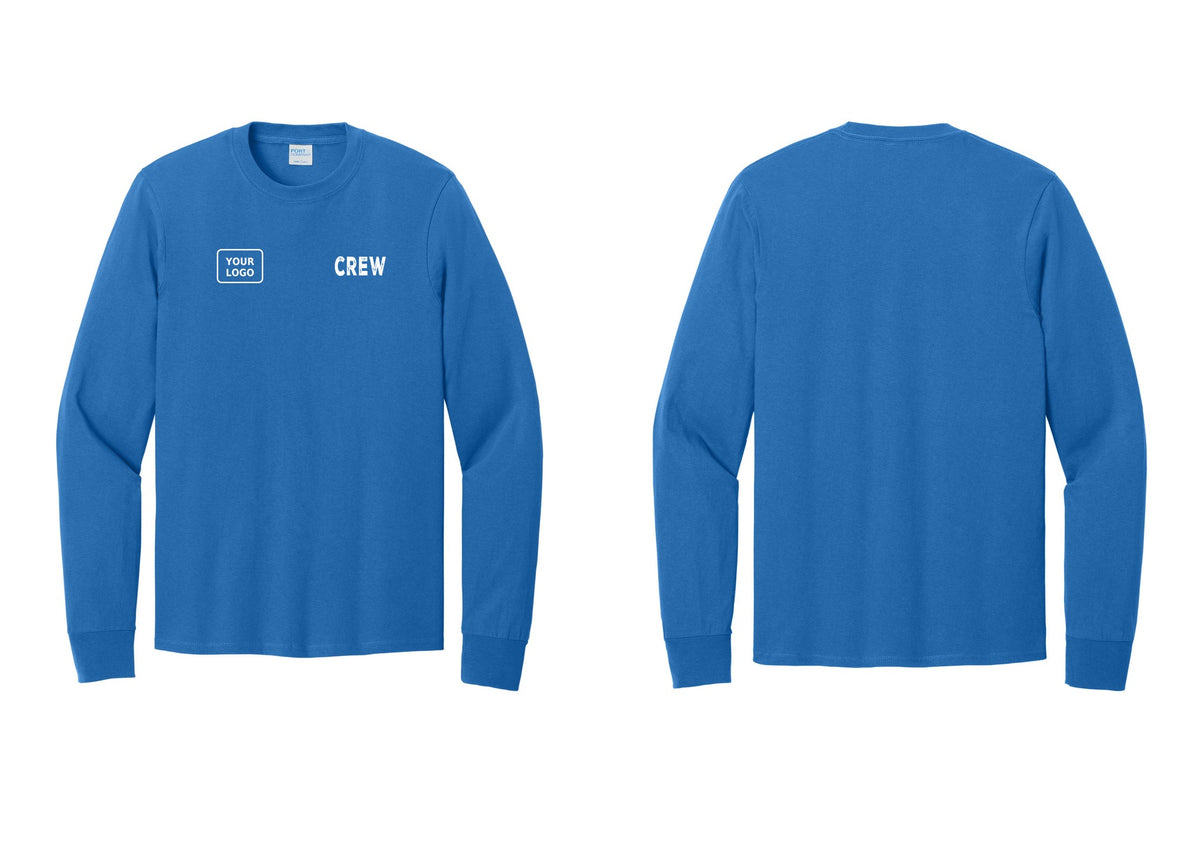 NYC Factory Custom Work Crew Uniform Cotton Long Sleeve Tee with Your Logo (Rustic) - CREW + Your Logo - Royal