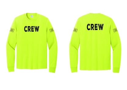 NYC Factory Custom Work Crew Uniform Cotton Long Sleeve Tee with Your Logo (Rustic) - Front + Back + Your Logo Sleeves - Safety Green