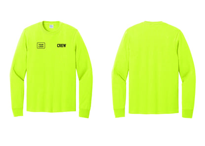 NYC Factory Custom Work Crew Uniform Cotton Long Sleeve Tee with Your Logo (Rustic) - CREW + Your Logo - Safety Green