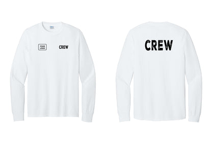 NYC Factory Custom Work Crew Uniform Cotton Long Sleeve Tee with Your Logo (Rustic) - CREW + Your Logo + Back - White