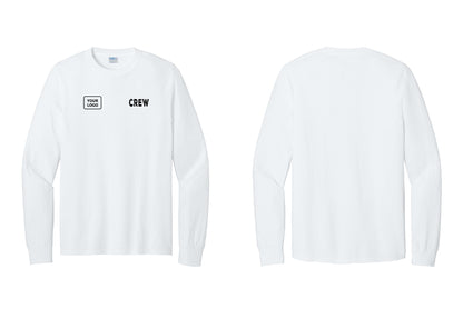 NYC Factory Custom Work Crew Uniform Cotton Long Sleeve Tee with Your Logo (Rustic) - CREW + Your Logo - White