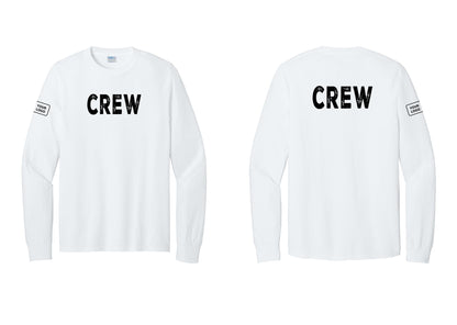 NYC Factory Custom Work Crew Uniform Cotton Long Sleeve Tee with Your Logo (Rustic) - Front + Back + Your Logo Sleeve - White