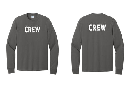 NYC Factory Crew Cotton Long Sleeve T-Shirt for Event Staff & Production Teams (Rustic) - Front + Back - Charcoal