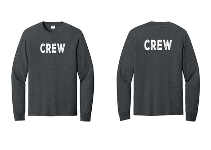 NYC Factory Crew Cotton Long Sleeve T-Shirt for Event Staff & Production Teams (Rustic) - Front + Back - Dark Heather Grey
