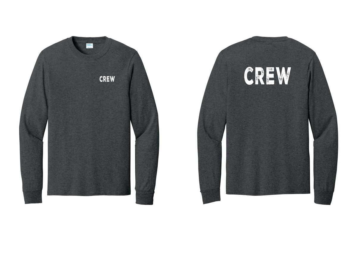 NYC Factory Crew Cotton Long Sleeve T-Shirt for Event Staff & Production Teams (Rustic) - Chest + Back - Dark Heather Grey