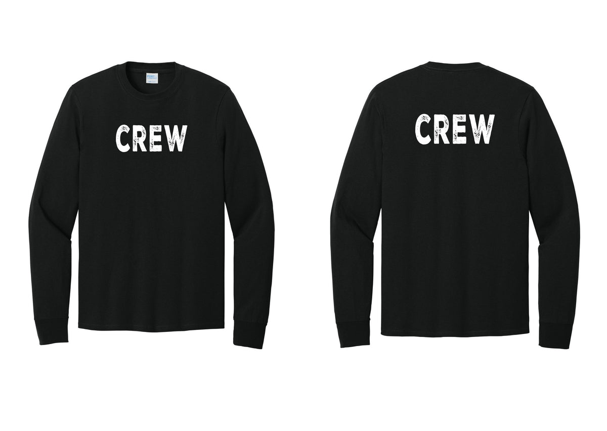 NYC Factory Crew Cotton Long Sleeve T-Shirt for Event Staff & Production Teams (Rustic) - Front + Back - Black