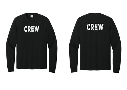 NYC Factory Crew Cotton Long Sleeve T-Shirt for Event Staff & Production Teams (Rustic) - Front + Back - Black