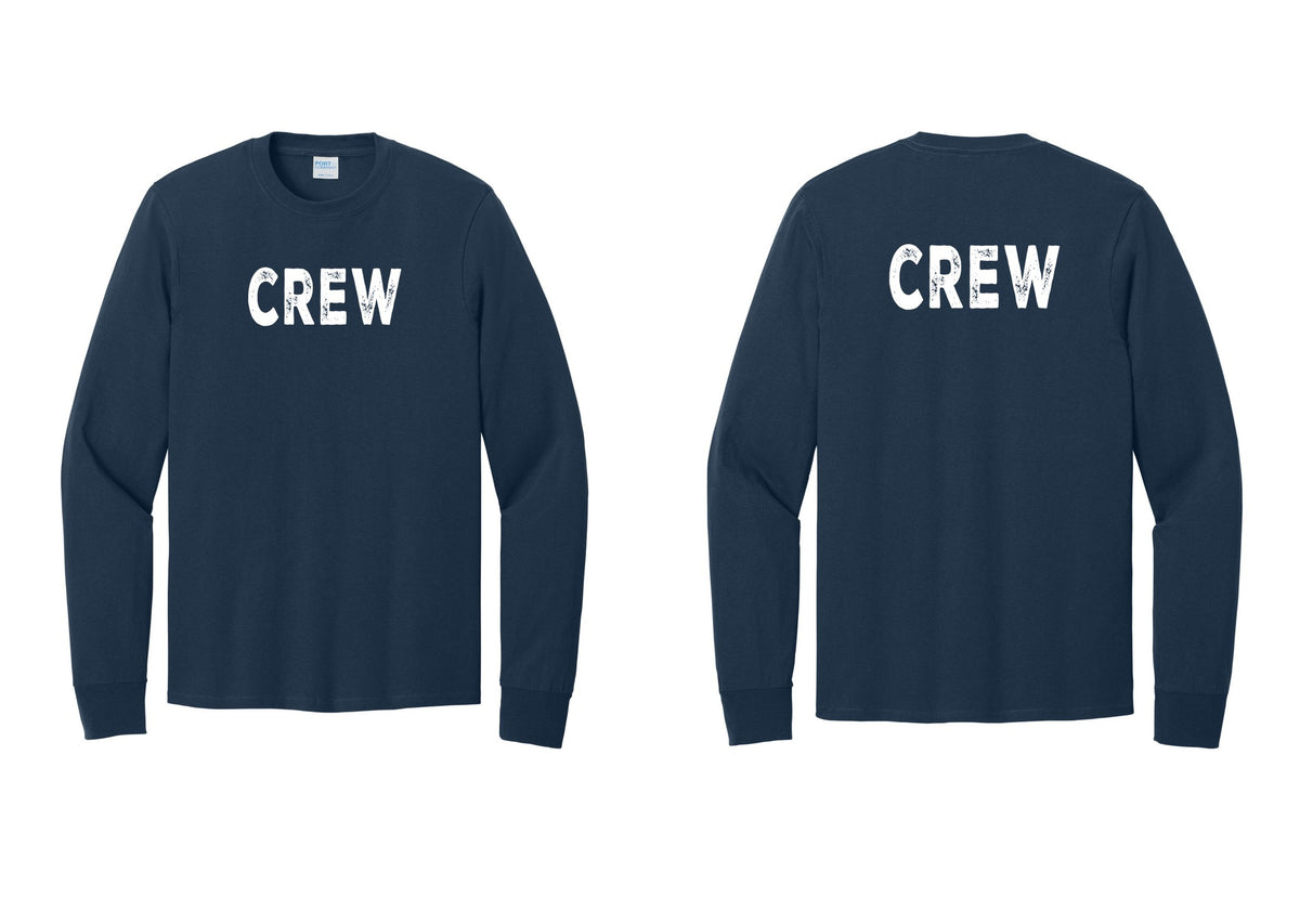 NYC Factory Crew Cotton Long Sleeve T-Shirt for Event Staff & Production Teams (Rustic) - Front + Back - Navy