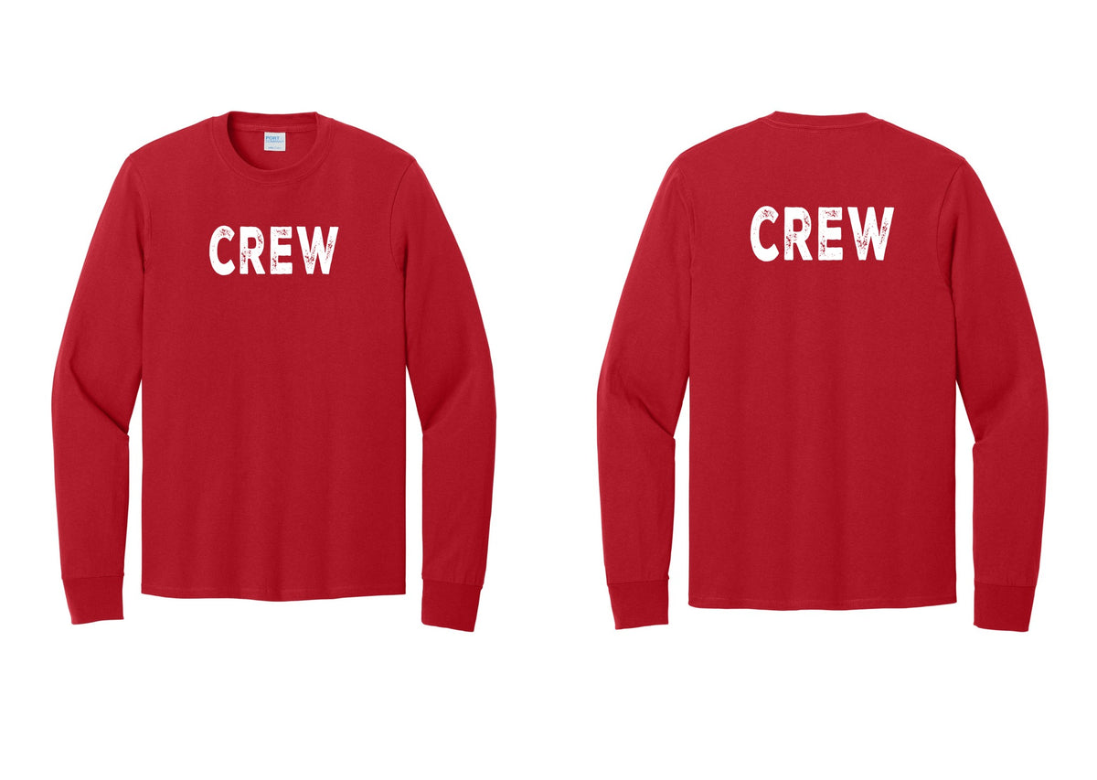 NYC Factory Crew Cotton Long Sleeve T-Shirt for Event Staff & Production Teams (Rustic) - Front + Back - Red