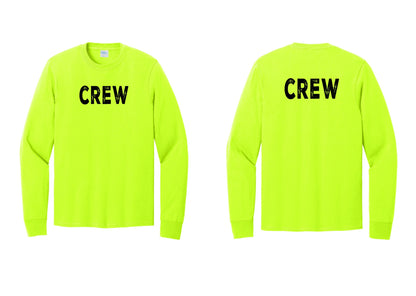 NYC Factory Crew Cotton Long Sleeve T-Shirt for Event Staff & Production Teams (Rustic) - Front + Back - Safety Green
