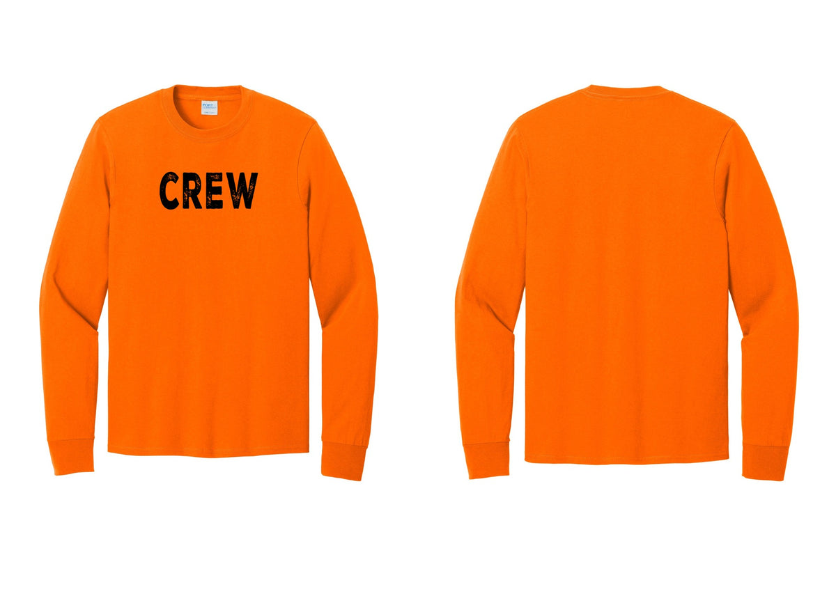 NYC Factory Crew Cotton Long Sleeve T-Shirt for Event Staff & Production Teams (Rustic) - Front Only - Safety Orange