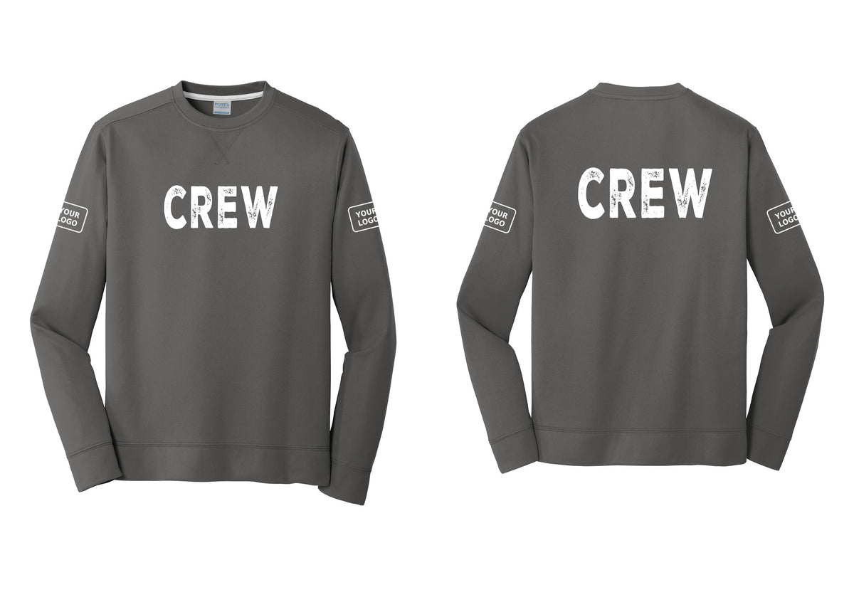 NYC Factory Custom Work Crew Uniform Performance Fleece Crewneck Sweatshirt with Your Logo (Rustic) - Front + Back + Your Logo Sleeves - Charcoal