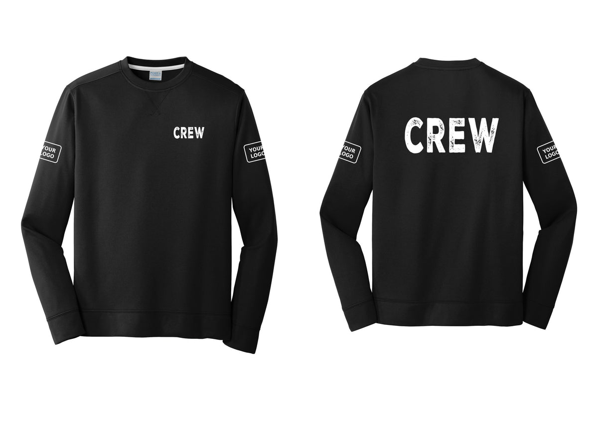 NYC Factory Custom Work Crew Uniform Performance Fleece Crewneck Sweatshirt with Your Logo (Rustic) - Chest + Back + Your Logo Sleeves - Black